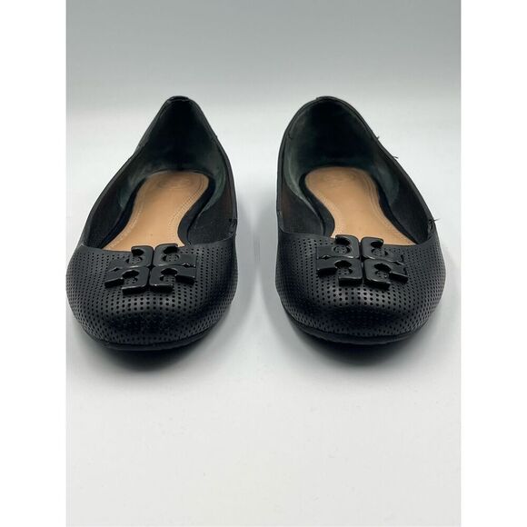 Tory Burch Lowell 2 Perforated Black Leather Ballerina Ballet Flat w Logo Size 7 - Picture 7 of 13